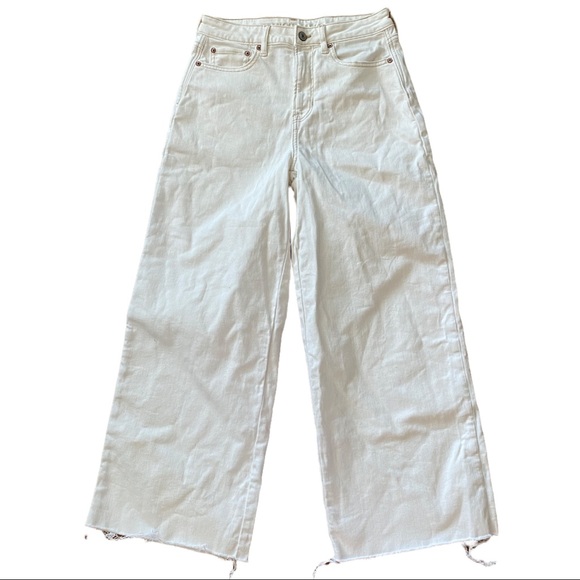 American Eagle White Wide Leg Cropped Jeans 4 Tall - Picture 5 of 10